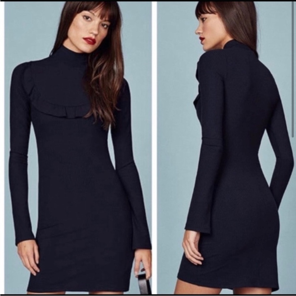 NWOT Reformation Greer Dress Mockneck Navy Blue Size S